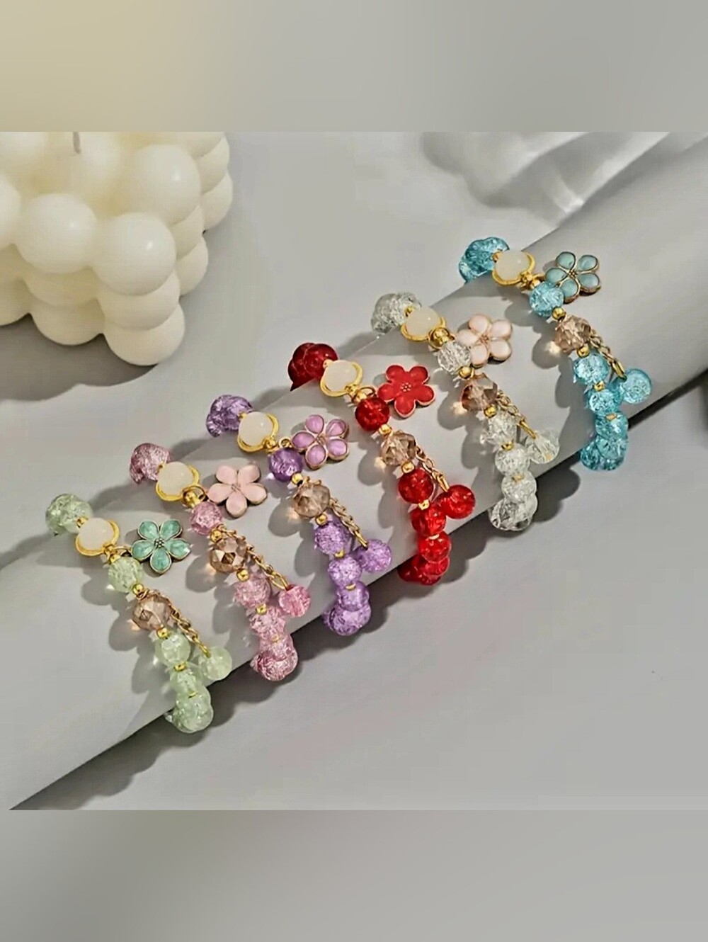 Glass Beaded Bracelets. Assorted Pastel Colors Set Of Six